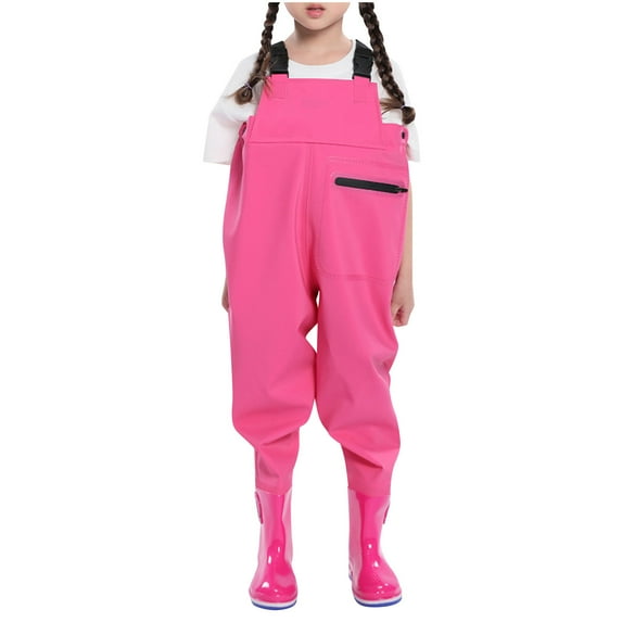TEAJOPSUU Kids Chest Waders for Toddler Children Teens Waterproof Pvc Fishing Waders One Piece Wading Clothes for Hunting Fishing 3-13Y B-Hot Pink