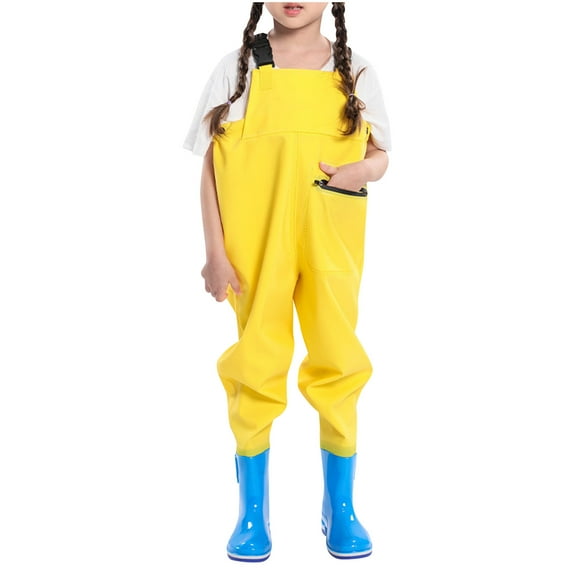 TEAJOPSUU Kids Chest Waders for Toddler Children Teens Waterproof Pvc Fishing Waders One Piece Wading Clothes for Hunting Fishing 3-13Y B-Yellow