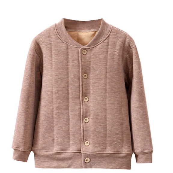 TEAJOPSUU Kids Fleece Jacket Boys Girls Fall Winter Warm Sherpa Lining Outerwear Soft Long Sleeve Button Down Coat for 3-17 Years B-Khaki
