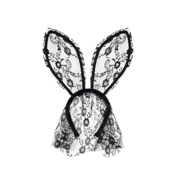 TEAJOPSUU Lace Bunny Ears Headband for Women Lace Veil Mask Halloween Party Cosplay Hairband Hair Accessories Black