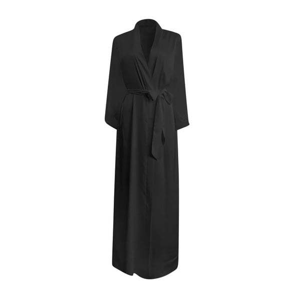 TEAJOPSUU Lightweight Robes for Women Long Silk Robes Fall Trendy Long Satin Robes Full Length Sleepwear Dressing Gown Black