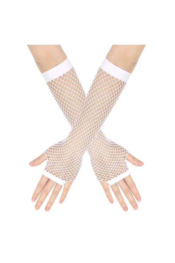 Lone Fishnet Gloves Fingerless for Women Fish Net Arm Sleeve Mesh Elastic Goth Punk 80S Party Accessories B-White