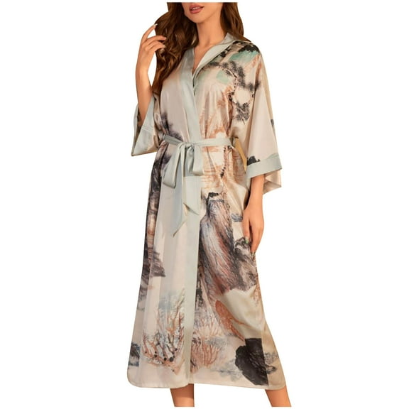 ZQUUVOU Long Robes for Women Printed Casual Kimono Robes Lightweight Bathrobe Shawl Soft Sleepwear Loungewear Multicolor