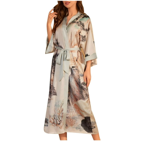 ZQUUVOU Long Robes for Women Printed Casual Kimono Robes Lightweight Bathrobe Shawl Soft Sleepwear Loungewear Multicolor