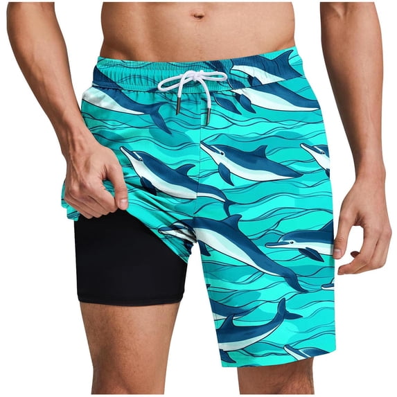 TEAJOPSUU Men's Beach Shorts Fashion Printed Swim Trunks with Elastic Drawstring Waist Double Inner Lining Side Pockets B-Mint Green