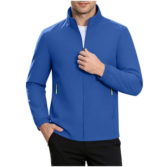 TEAJOPSUU Men's Bomber Jacket Zip up Stand Collar Solid Trendy Sporty ...