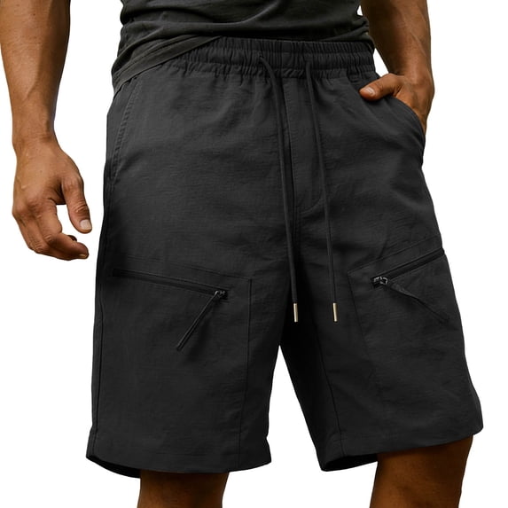 TEAJOPSUU Men's Cargo Shorts Drawstring Waist Cargo Shorts with Multi-Pocket Design Quick Dry and Sweat-Wicking Features Black