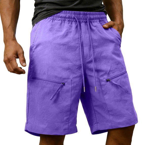 TEAJOPSUU Men's Cargo Shorts Drawstring Waist Cargo Shorts with Multi-Pocket Design Quick Dry and Sweat-Wicking Features Purple