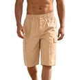 thumbnail image 1 of FAWUUDO Men's Cargo Utility Shorts Elastic Drawstring Waist Utility Shorts with Multi-Pocket 9 Inch Loose Straight Fit Casual Shorts D-Khaki, 1 of 6