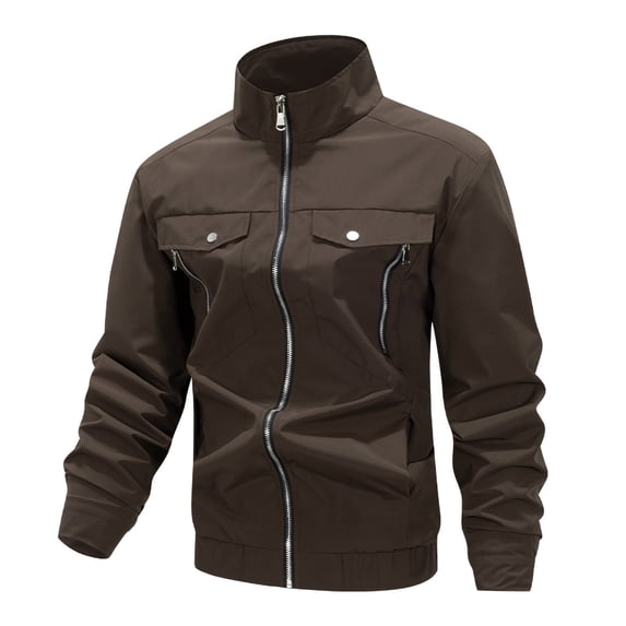 TEAJOPSUU Men's Casual Jacket Lightweight Stand Collar Windbreaker Casual Spring Fall Zip Up Windproof Outwear Coat with Pocket A-Coffee