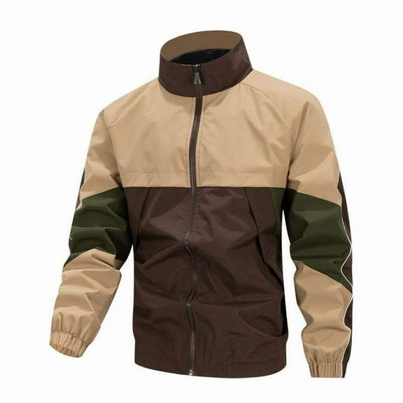 TEAJOPSUU Men's Casual Jacket Lightweight Stand Collar Windbreaker Casual Spring Fall Zip Up Windproof Outwear Coat with Pocket B-Olive Green
