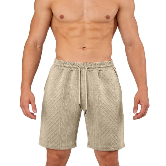 TEAJOPSUU Men's Casual Shorts Elastic Waist Drawstring Lightweight Breathable Beach Shorts with Pocket Khaki