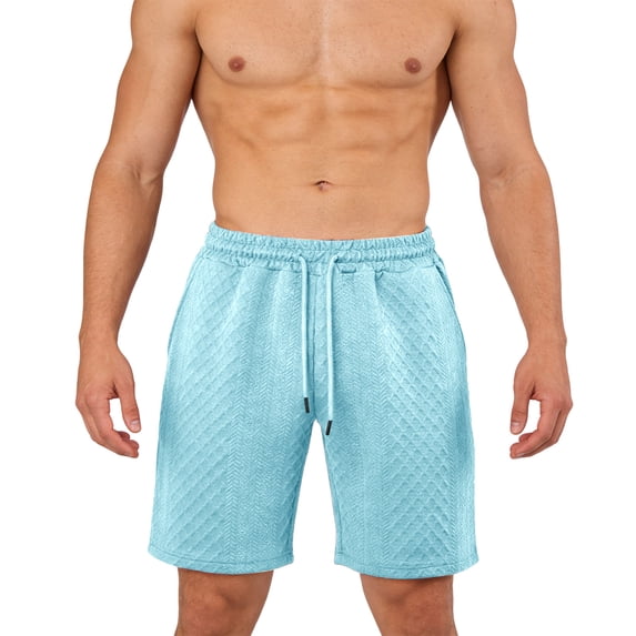 TEAJOPSUU Men's Casual Shorts Elastic Waist Drawstring Lightweight Breathable Beach Shorts with Pocket Light Blue