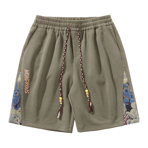 TEAJOPSUU Men's Casual Shorts Plus Size Loose Fit Canvas Shorts with Elastic Drawstring Waist Embroidery Detail Straight Leg Cut Green