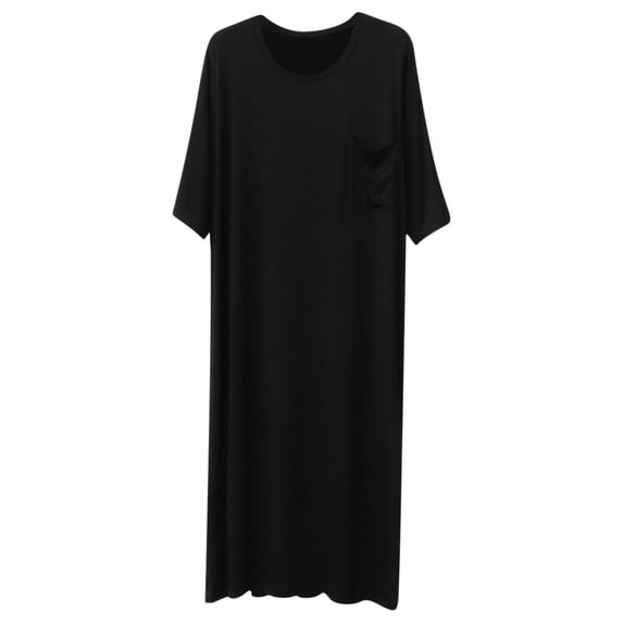 ZQUUVOU Men's Cotton Modal Nightgown Crew Neck Short Sleeve Sleep Shirt Soft Lightweight Knee Length PJ Soft Long Sleepwear Black B