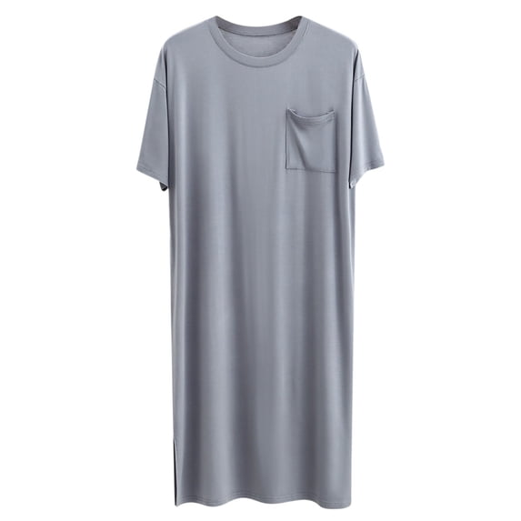 ZQUUVOU Men's Cotton Modal Nightgown Crew Neck Short Sleeve Sleep Shirt Soft Lightweight Knee Length PJ Soft Long Sleepwear Dark Gray B