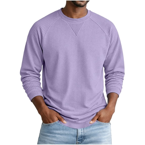 TEAJOPSUU Men's Crew Neck T-Shirt Waffle Knit Winter Long Sleeve ...