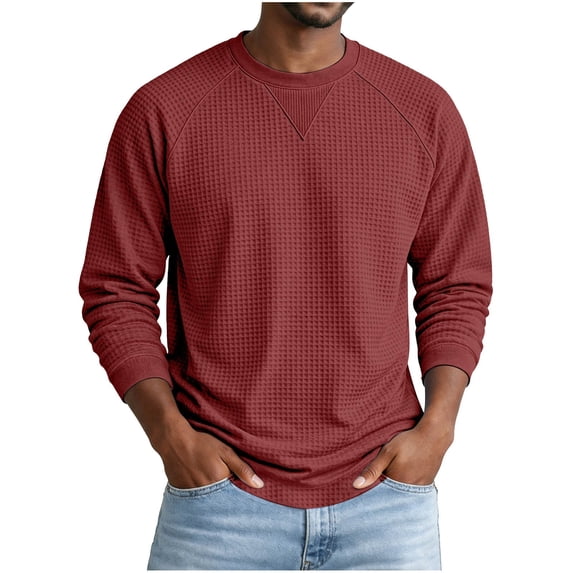 TEAJOPSUU Men's Crew Neck T-Shirt Waffle Knit Winter Long Sleeve ...