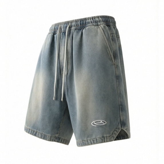 TEAJOPSUU Men's Denim Shorts Elastic Waist Summer Casual Loose Straight Baggy Jeans Shorts Jorts with Pockets Blue