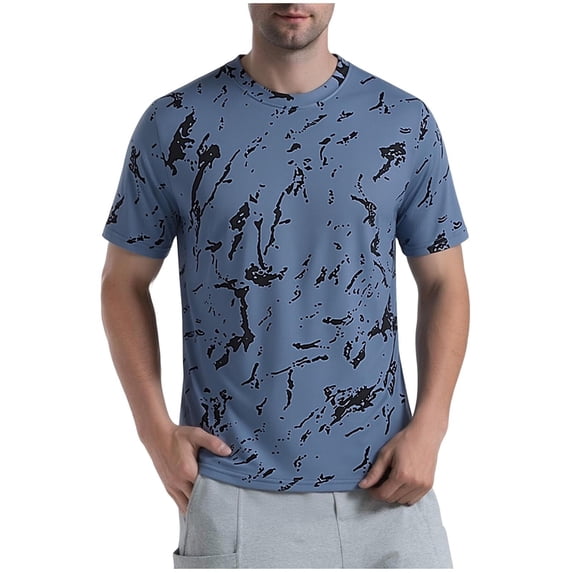 TEAJOPSUU Men's Graphic Print Sports T-Shirt Quick Dry & Moisture-Wicking Odor-Resistant & Stretchy & Wrinkle Resistant A-Blue