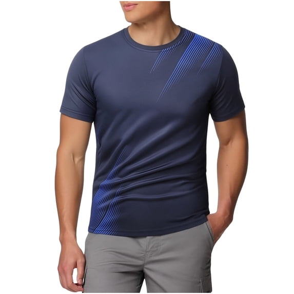 TEAJOPSUU Men's Graphic Print Sports T-Shirt Quick Dry & Moisture-Wicking Odor-Resistant & Stretchy & Wrinkle Resistant D-Dark Blue