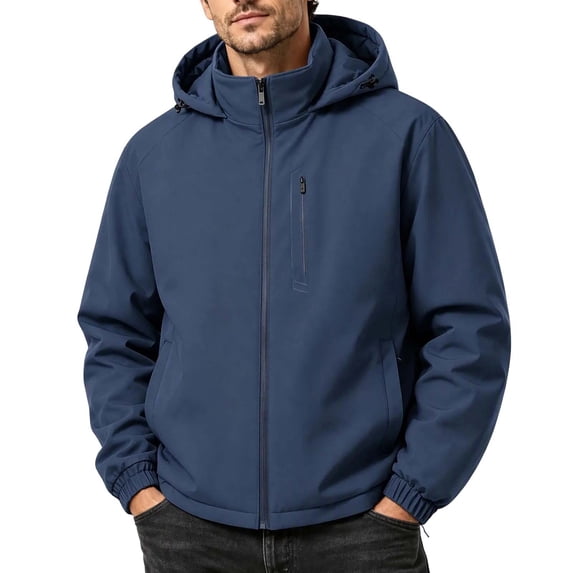 TEAJOPSUU Men's Hooded Jacket Padded Lined Zip up Stand Collar ...