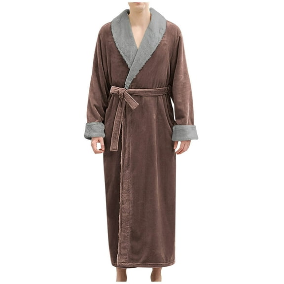 ZQUUVOU Men's Plush Flannel Robes Shawl Collar Couple Bathrobe Loungewear Long Plush Sherpa Fleece Shaggy Spa Robes Coffee