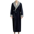 thumbnail image 1 of ZQUUVOU Men's Plush Flannel Robes Shawl Collar Couple Bathrobe Loungewear Long Plush Sherpa Fleece Shaggy Spa Robes Navy, 1 of 5