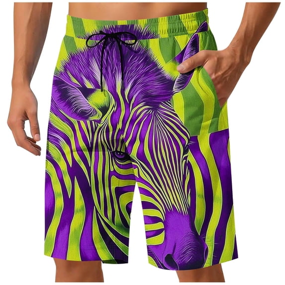 TEAJOPSUU Men's Printed Shorts Loose Fit Animal Printed Shorts with Elastic Drawstring Waist and Side Pockets C-Purple