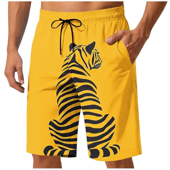 TEAJOPSUU Men's Printed Shorts Loose Fit Animal Printed Shorts with Elastic Drawstring Waist and Side Pockets F-Yellow