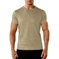 thumbnail image 1 of FAWUUDO Men's Workout Tops Summer Round Neck Short Sleeved Workout Shirts Solid Color Training Top Khaki, 1 of 5