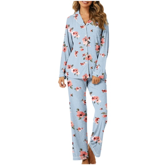 TEAJOPSUU Men's and Women's Christmas Pajamas Set Long Sleeved Long Pants Matching Pajamas for Couples Casual Home Clothes Blue A