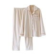 thumbnail image 1 of TEAJOPSUU Men's and Women's Pajamas Set Fall Winter Notch Lapel Pajamas Warm Long Sleeved Loungewear with Pocket Two-Piece Sets Beige, 1 of 9