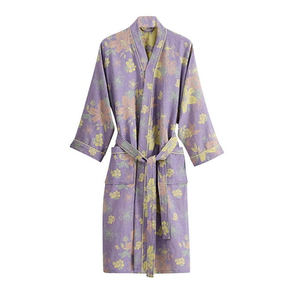 TEAJOPSUU Men's and Women's Robes Lightweight Double Layer Mesh Bathrobes Long Sleeved Couple Absorbent Home Wear Nightgown Purple