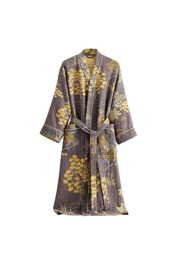 TEAJOPSUU Men's and Women's Robes Lightweight Double Layer Mesh Bathrobes Long Sleeved Couple Absorbent Home Wear Nightgown Yellow C