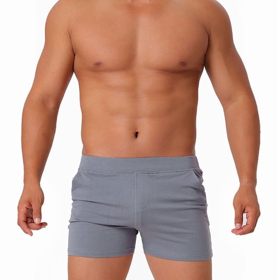 TEAJOPSUU Mens Pajama Shorts Summer Comfy Sleep Shorts Elastic Waist Boxer Solid Color Soft Sleepwear Bottoms Side Pockets Gray