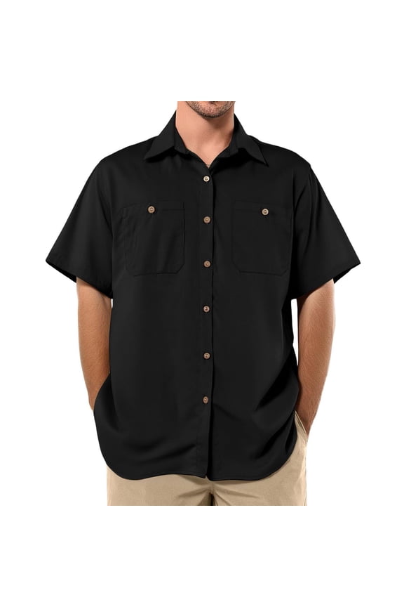Mens Resort Shirts Short Sleeve Hawaiian Shirts Casual Lightweight Button Down Shirt Beach Vacation Summer Tops with Pocket,Black