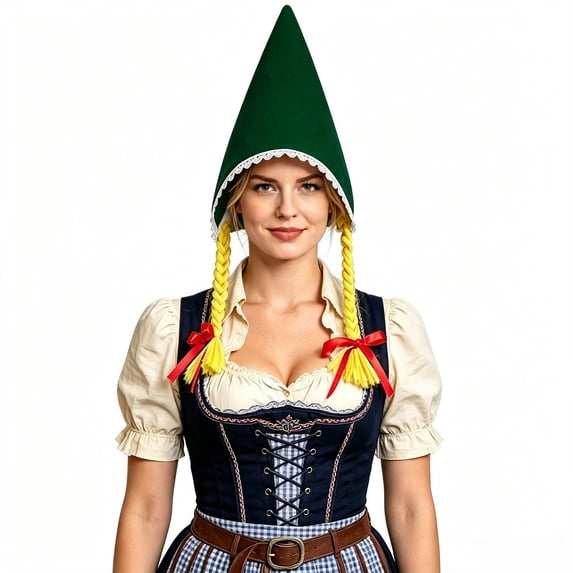 TEAJOPSUU Oktoberfest Braided Pointed Hat for Women Traditional Bavarian Maid Headpiece German Holiday Party Hat Decorations Accessories Hat Green