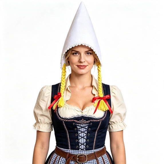 TEAJOPSUU Oktoberfest Braided Pointed Hat for Women Traditional Bavarian Maid Headpiece German Holiday Party Hat Decorations Accessories Hat White