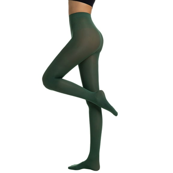 TEAJOPSUU Opaque Tights for Women Tummy Control Tights Microfiber Pantyhose Thick Thermal Stretchy Knit Dance Tihgts Green