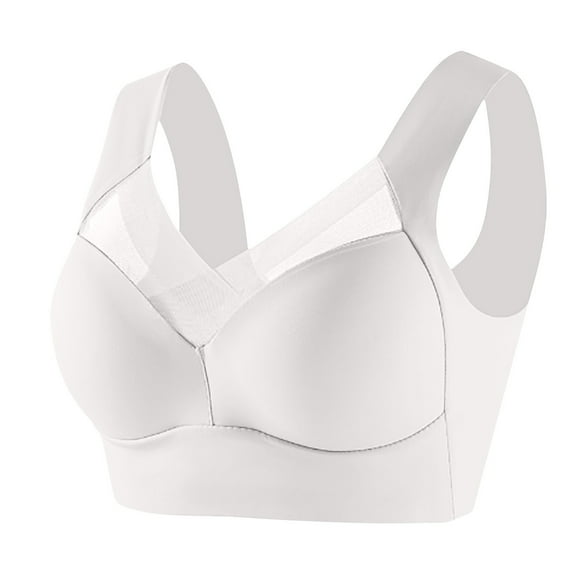 TEAJOPSUU Plus Size Bras for Women Cross Full Coverage Non Padded Bra Supportive Wireless Push Up Bra No Underwear Seamless Bras for Ladies F-White