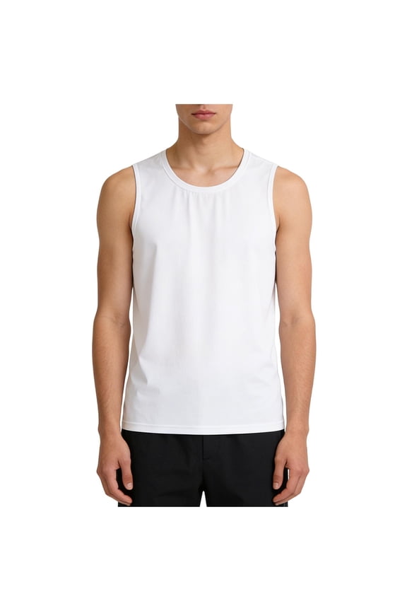 Plus Size Men's Gym Tank Tops Sleeveless Ice-Silk Workout T-Shirt Solid Color Round-Neck Muscle Tees Loose Breathable Singlet X-5X,White
