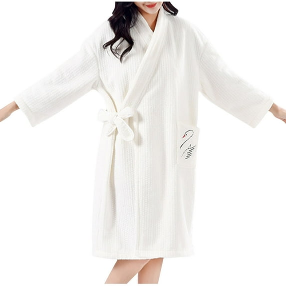 TEAJOPSUU Plush Bathrobes for Womens Solid Color Nightgown Winter Loose Warm Thick Thick Long Velvet Bathrobe Bath Robes White B