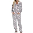 thumbnail image 1 of TEAJOPSUU Plush Pajamas Set for Women Fall Winter Star Printed Hooded Sleepwear Long-sleeved Thicken Warm Pajamas Set Gray, 1 of 9