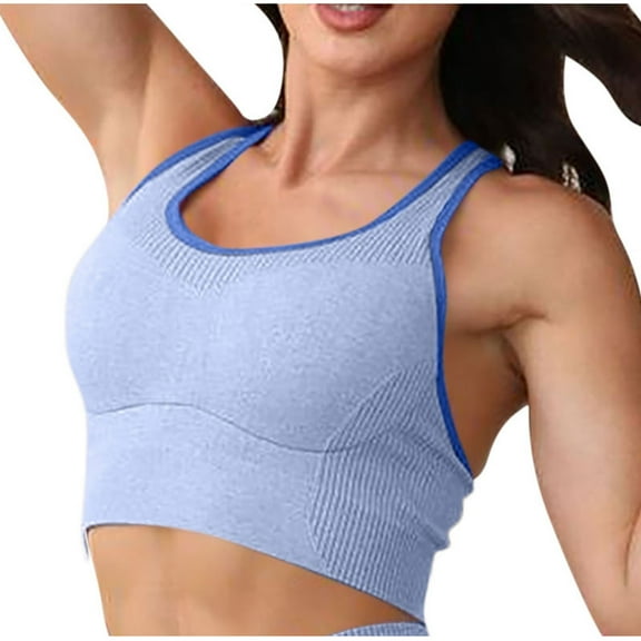 TEAJOPSUU Racerback Sports Bras for Women Padded Seamless Running Bra Support Push Up Workout Crop Tank Tops for Yoga Gym B-Blue