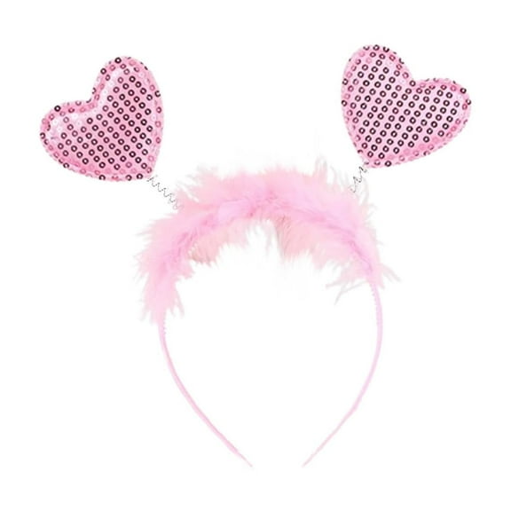 TEAJOPSUU Sequin Heart Headband for Men and Women Glitter Hair Band Christmas Valentine Headbands Heart Head Hair Accessories for Holiday Wedding Birthday Party Gift D-Pink