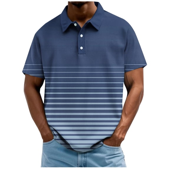 FAWUUDO Shirts for Men Short Sleeve Button Down Collar Gradient Shirts Moisture-Wicking Sports Men's Lapel Shirt D-Blue