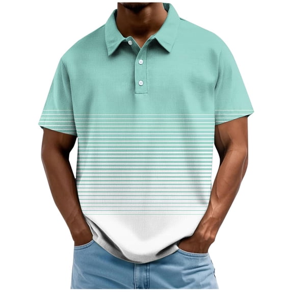 FAWUUDO Shirts for Men Short Sleeve Button Down Collar Gradient Shirts Moisture-Wicking Sports Men's Lapel Shirt D-Mint Green