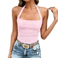 thumbnail image 1 of TEAJOPSUU Summer Cami Tops for Women Lightweight Halter Neck Sleeveless Spaghetti Strap Camisole Tops Form Fitting Eyelet Cropped Tank Tops Blouses Pink, 1 of 6