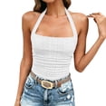 thumbnail image 1 of TEAJOPSUU Summer Cami Tops for Women Lightweight Halter Neck Sleeveless Spaghetti Strap Camisole Tops Form Fitting Eyelet Cropped Tank Tops Blouses White, 1 of 6